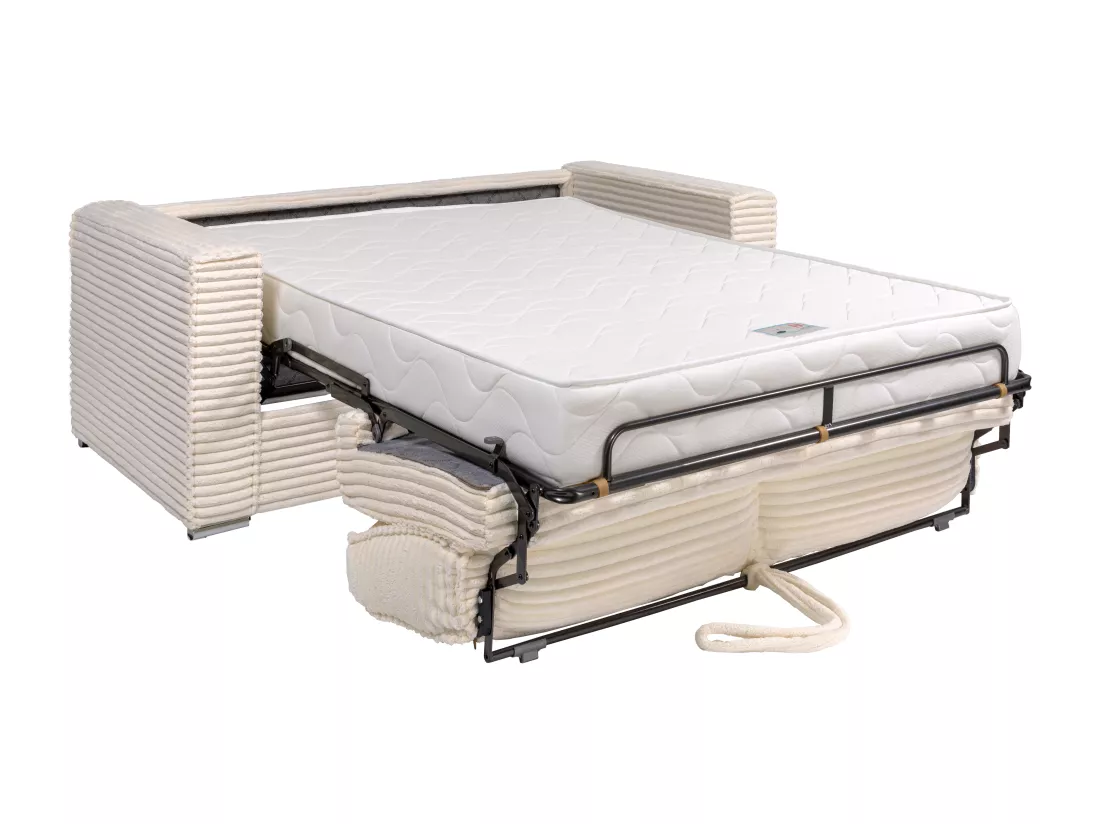 Canapé 4 places convertible express en velours côtelé grosses côtes gris clair - Couchage 160 cm - Matelas 22 cm LORETO
