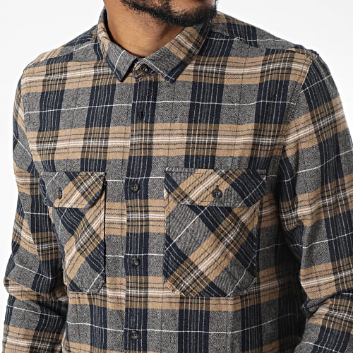 Chemise Manches Longues A Carreaux 10716022D Bleu Marine Beige