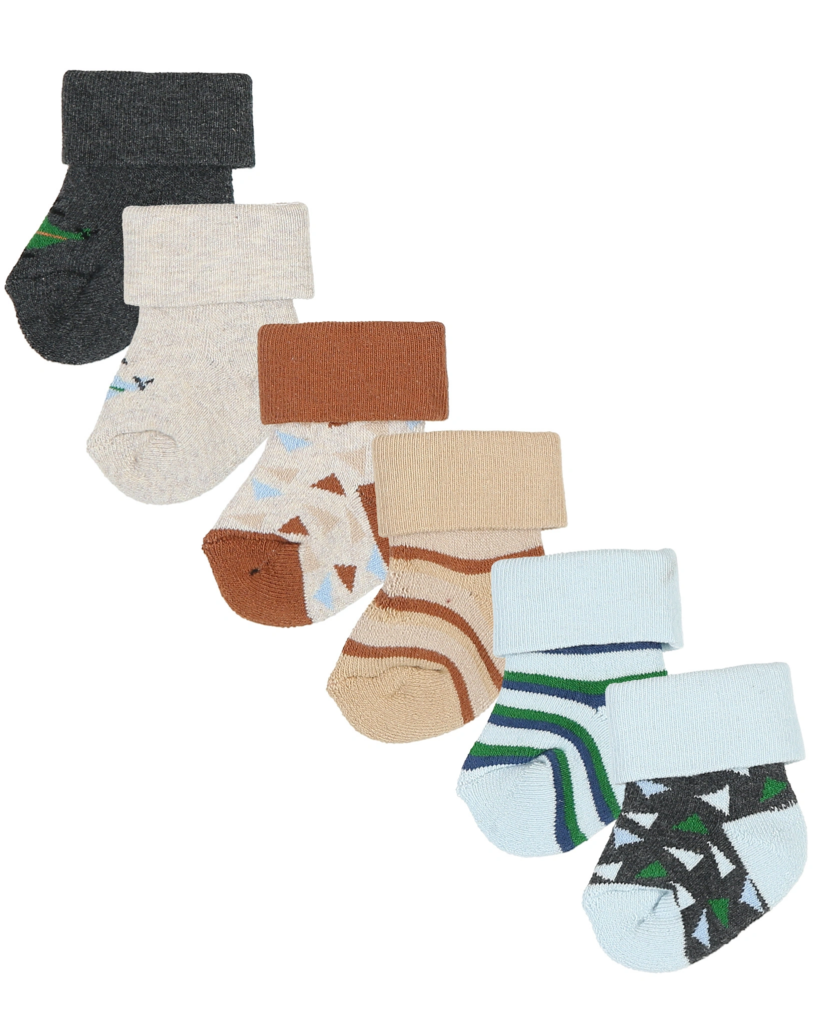 Erstlingssöckchen HELIKOPTER/RINGEL 6er-Pack in camel/nougat