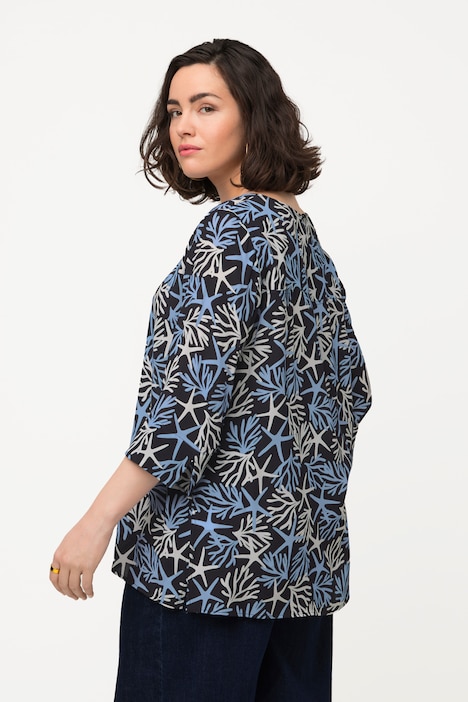 Bluse, gemustert, A-Linie, Rundhals, 3/4-Arm