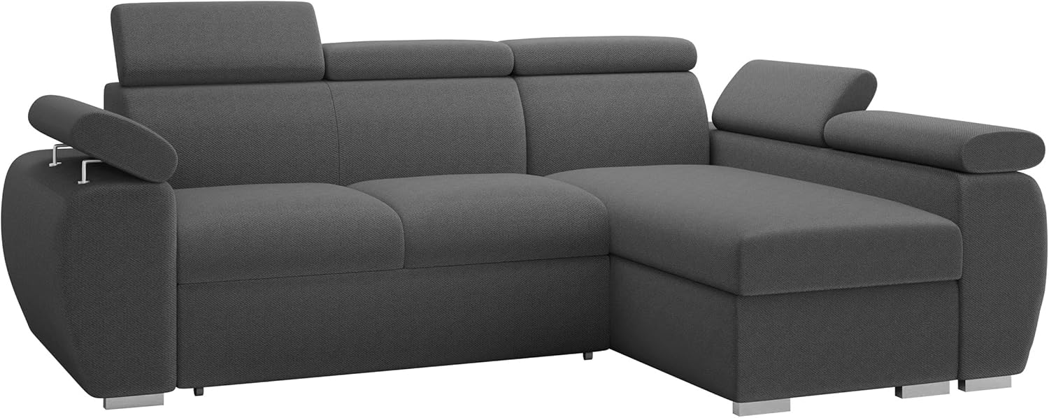 Mirjan24 Ecksofa Boston Mini, Eckcouch mit Schlaffunktion und Bettkasten, Polsterecke mit Einstellbare Kopfstützen, L-Sofa, Polstergarnitur, Wohnlandschaft (Kronos 22, Seite: Rechts, 2r+LC)