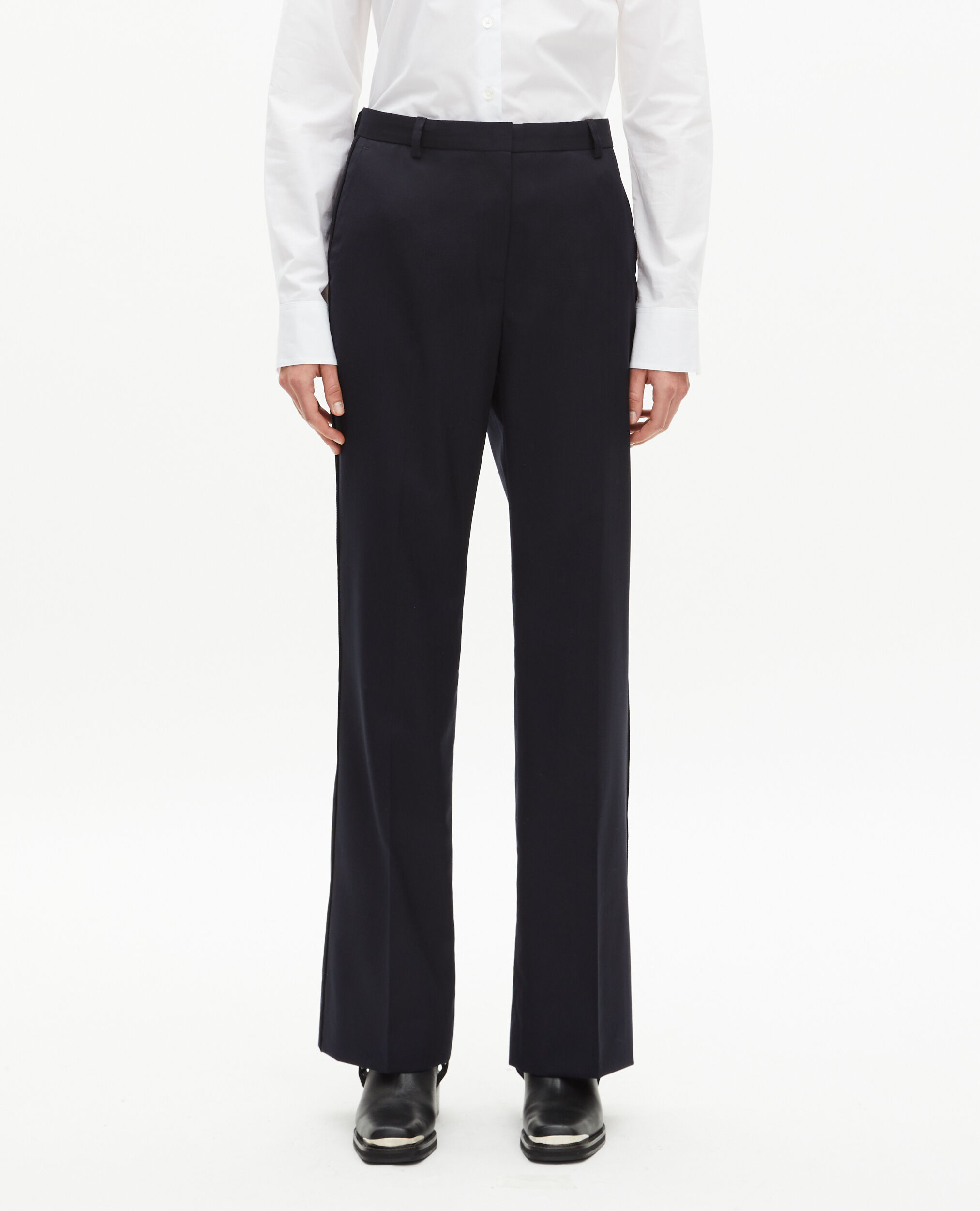 Pantalon droit en laine marine