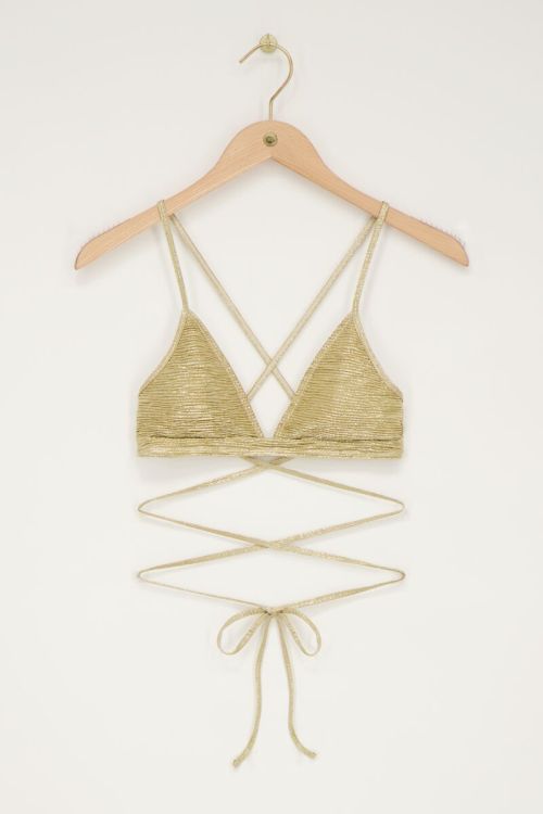 Goudkleurige bikini top triangel met dubbele bandjes