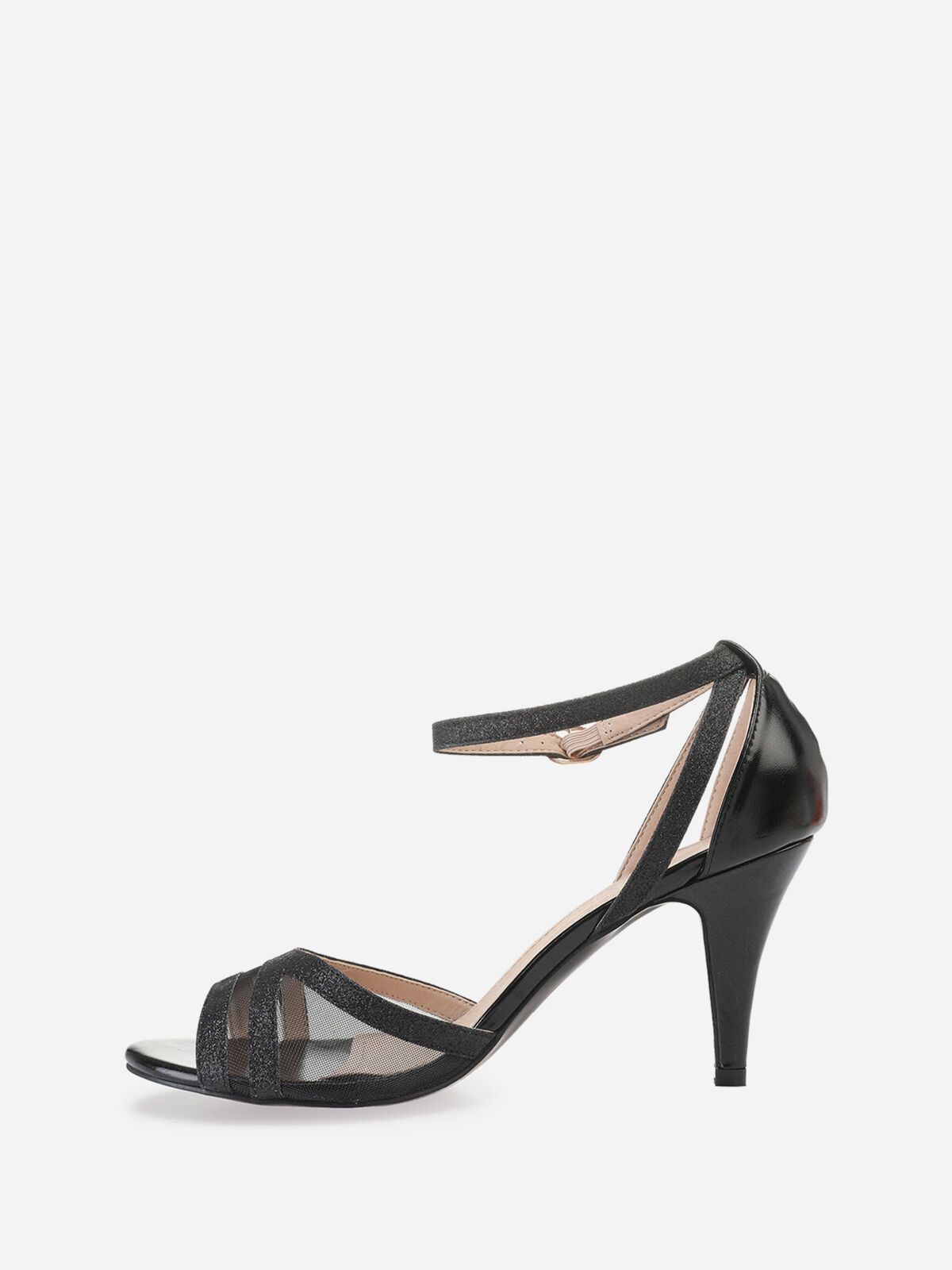 Sandales à paillettes et bride en tulle grandes tailles- Noir