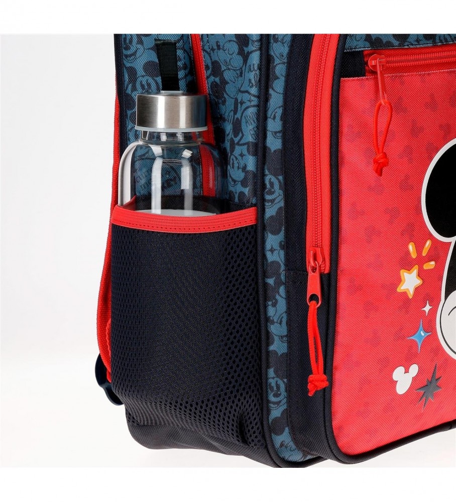 Mochila pré-escolar Joumma Bags Mickey Get Moving 28cm com carrinho vermelho e azul - 23x28x10cm -