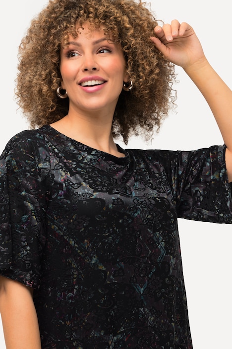 Shirt, Ausbrenner-Samt, A-Linie, V-Ausschnitt, 3/4-Arm