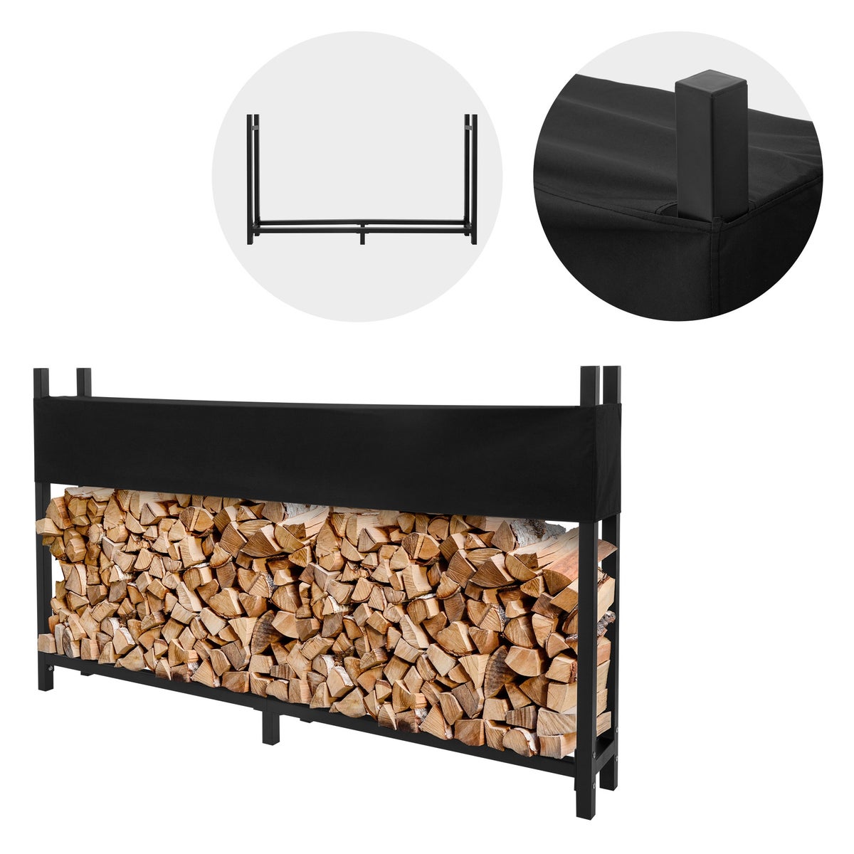 ML-Design Metalen Haardhoutrek met Afdekking 200x25x115 cm Antraciet Staal, Buitenstapelhulp met Beschermhoes, Tuinhaardhoutschuilplaats 0,8m³/1,3 SRM, Haardhoutrek, Houtrek, Haardhoutstandaard