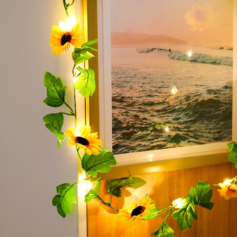 (2m) 20 LED's Deko Lichterkette Sonnenblumen Beleuchtung (Batteriebetrieben) - Warmweiss