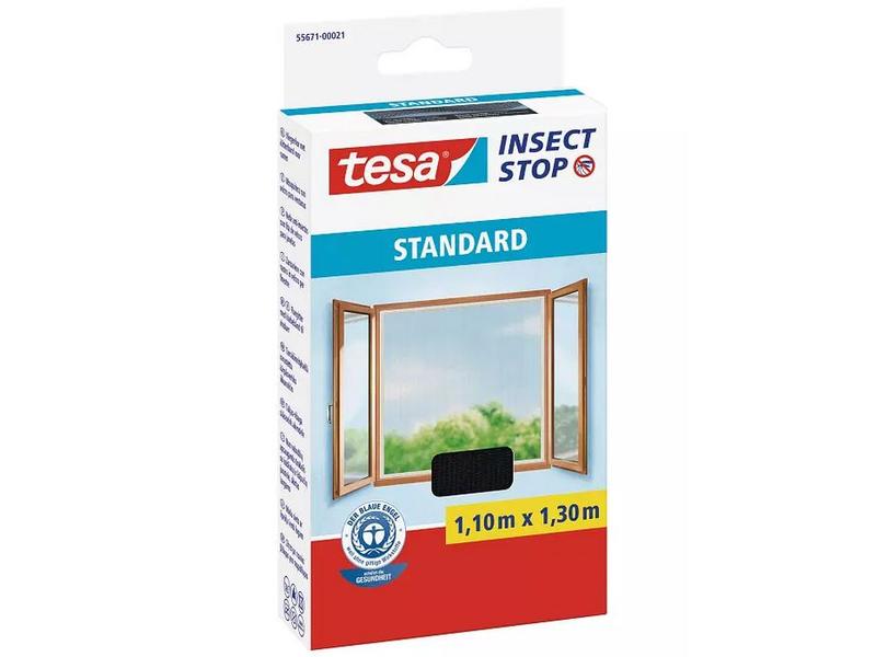 tesa Fliegengitter -Set Standard, 3x 1.1 m x 1.3 m, Anthraz Zuschneidbarer Insektenschutz Insect Stop ohne Bohren für Fenster, 3er-Pack