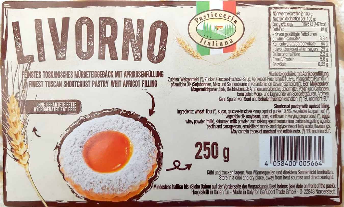 Pasticceria Italiana Livorno feinstes Italienisches Mürbegebäck mit Aprikosenfüllung 250g MHD:30.5.2