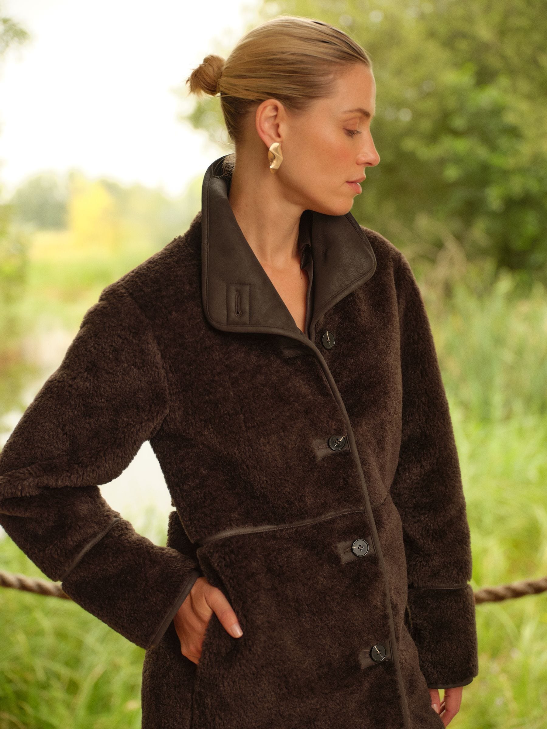 Love & Roses Tipped Midi Shearling Coat