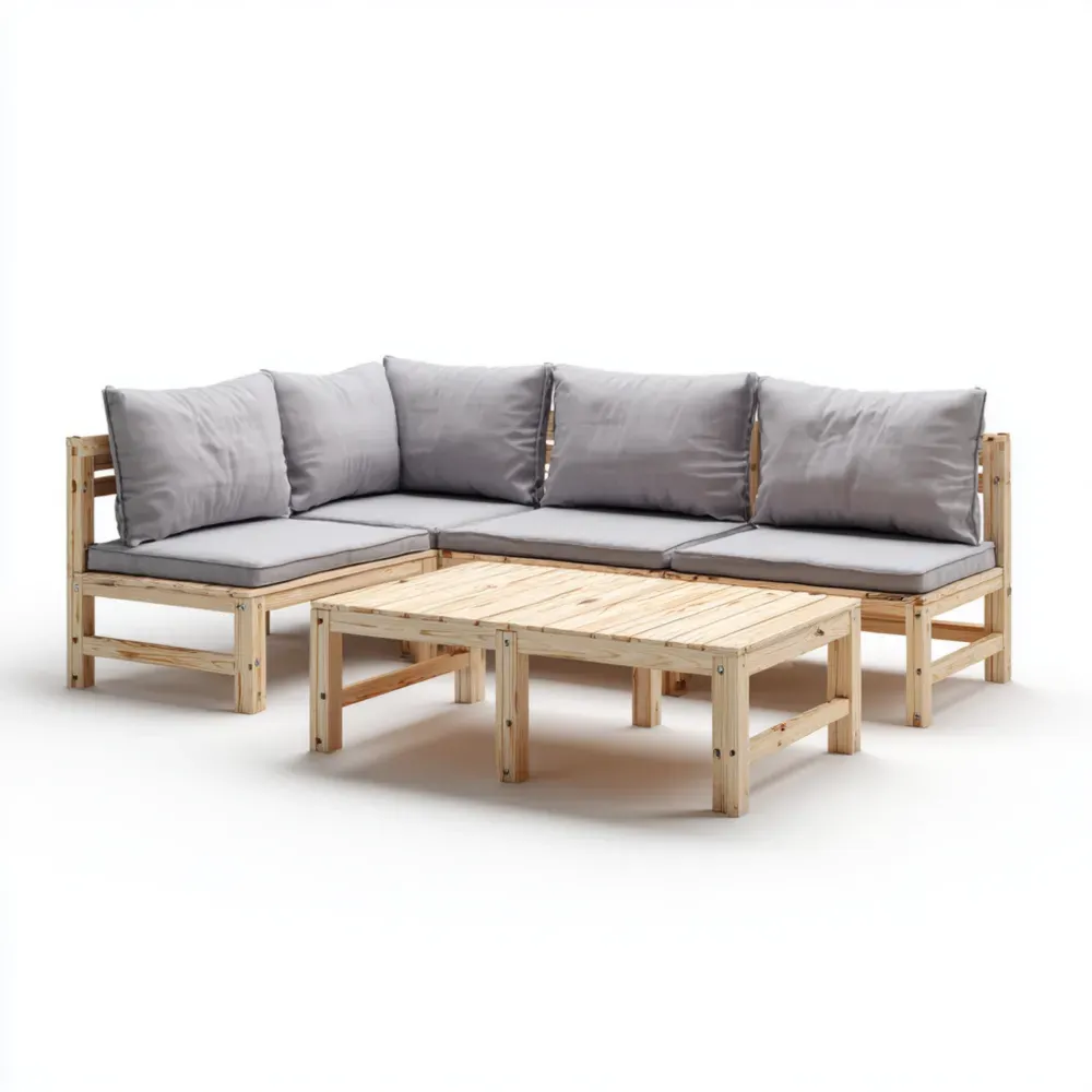 Gartenmöbelset Kiefernholz 6-teilig 210x140x60 cm - Grau