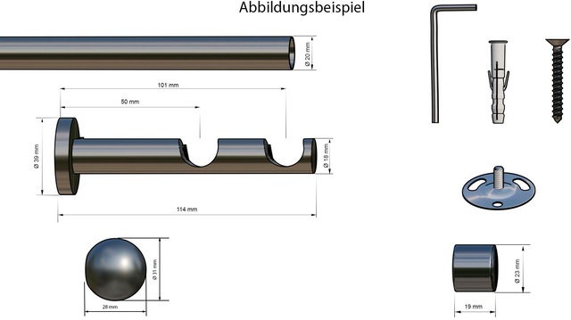 indeko Gardinenstange »Colombes« Ø 20 mm 2 läufig-läufig Wunschmasslänge Komplett-Set inkl.  Montagematerial
