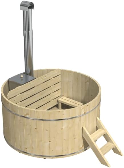 Holz Badefass Bergen, Hot Tub Ø 180 x 110 cm, inkl. Edelstahl-Ofen 22 kW und Einstiegsleiter, 5-6 Personen, Schwimmbecken, Badebottich, Sprudelbad