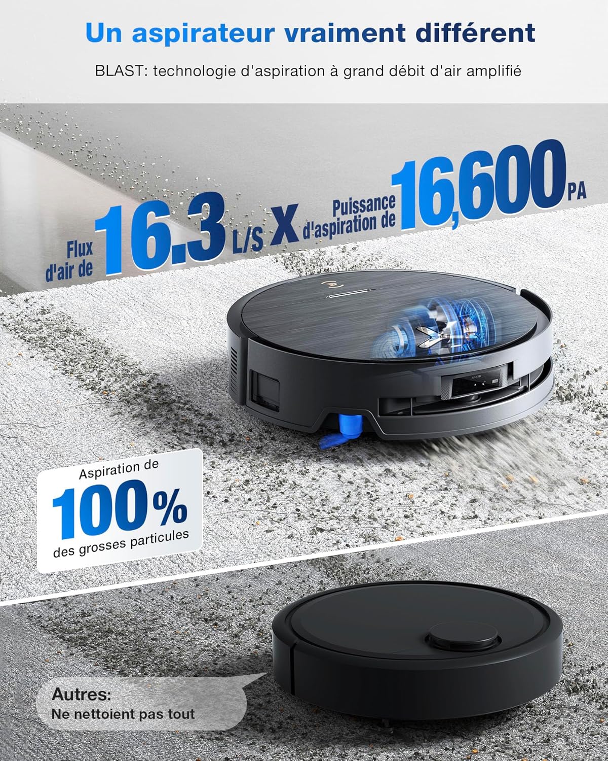 ECOVACS DEEBOT X9 PRO OMNI Robot Aspirateur Laveur, Aspirateur Robot 16600Pa, Ultra-fin, Technologie BLAST, Auto-nettoyage instantané OZMO ROLLER, ZeroTangle3.0, TruEdge2.0, Lavage à l'eau chaude,Noir
