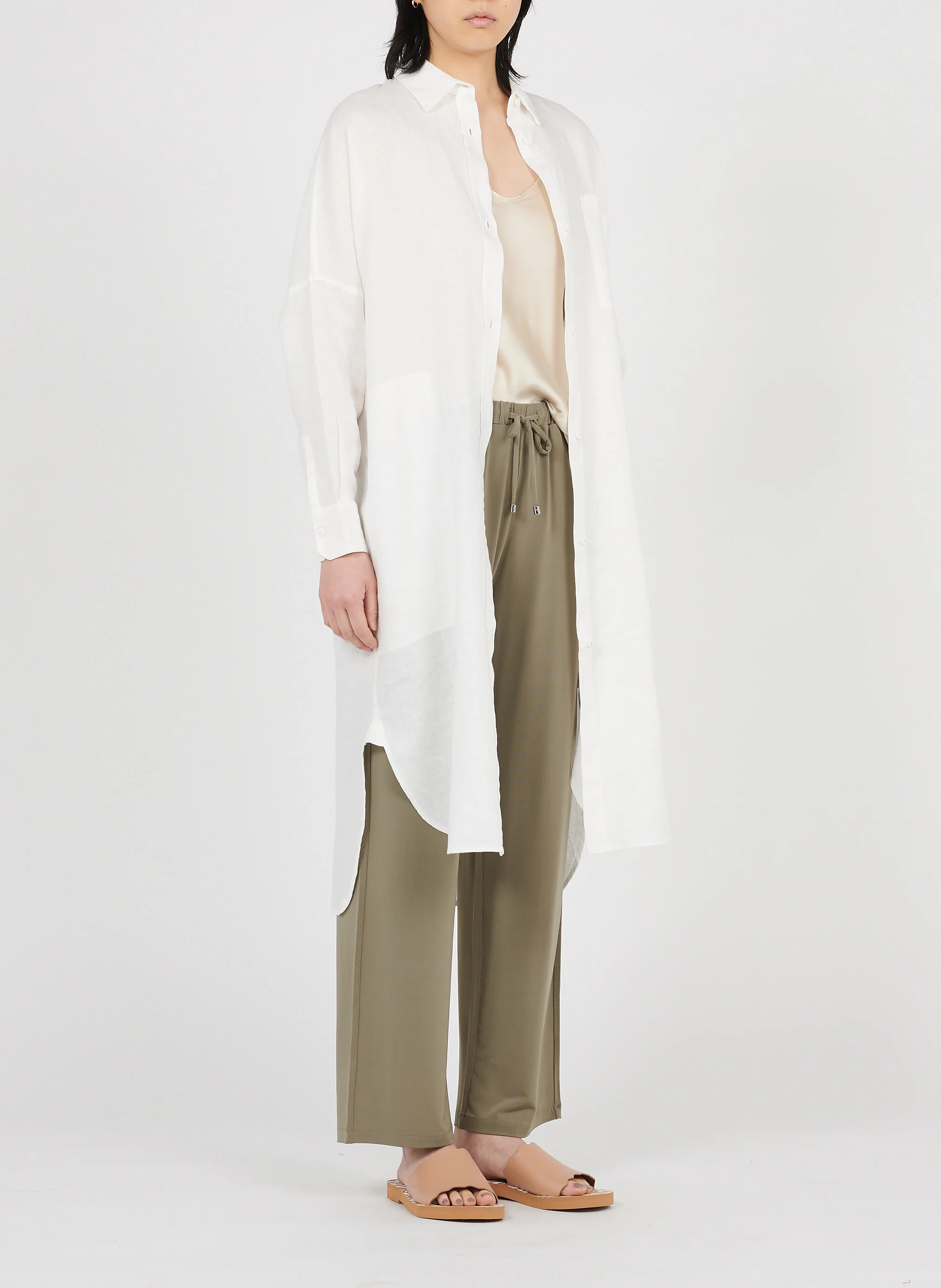 PROCIDA - Robe midi col classique en lin | Blanc