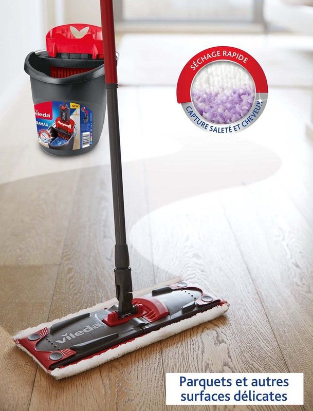 Vileda Ultramax Care Complete set - Vloerwisser mop met steel - Voor gevoelige vloeren - 100% gerecyclede microvezel