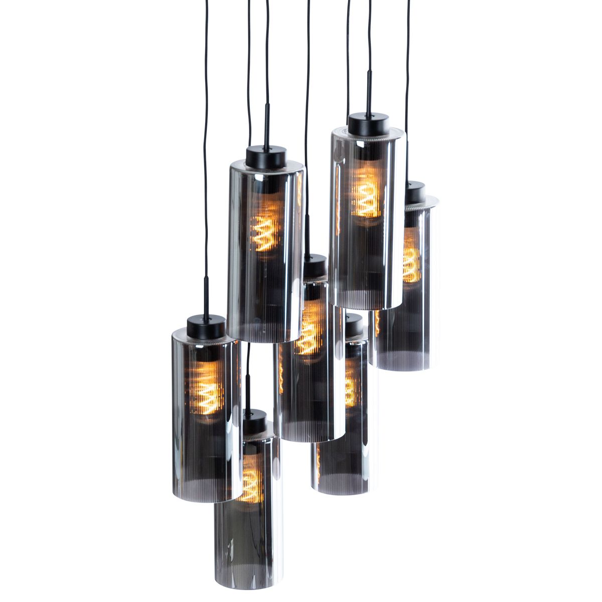 Art Deco hanglamp zwart met smoke glas 7-lichts - Laura