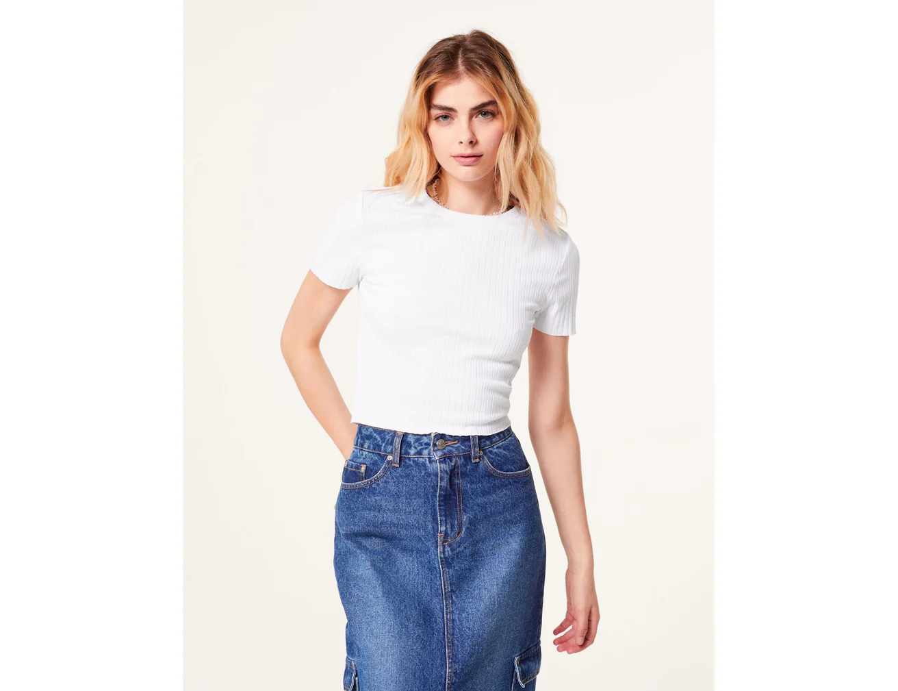 T-shirt côtelé blanc