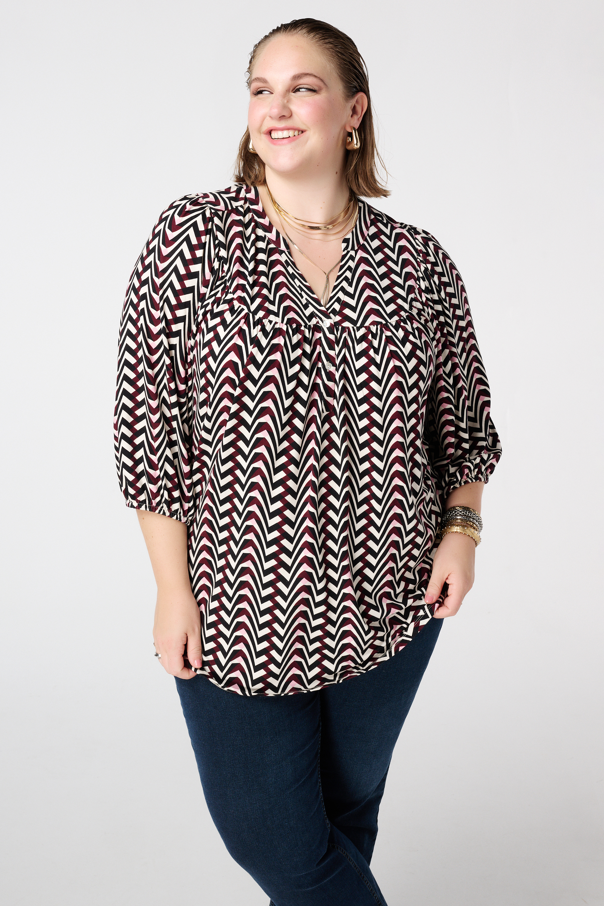 Jersey top met print Multi Bessen rood