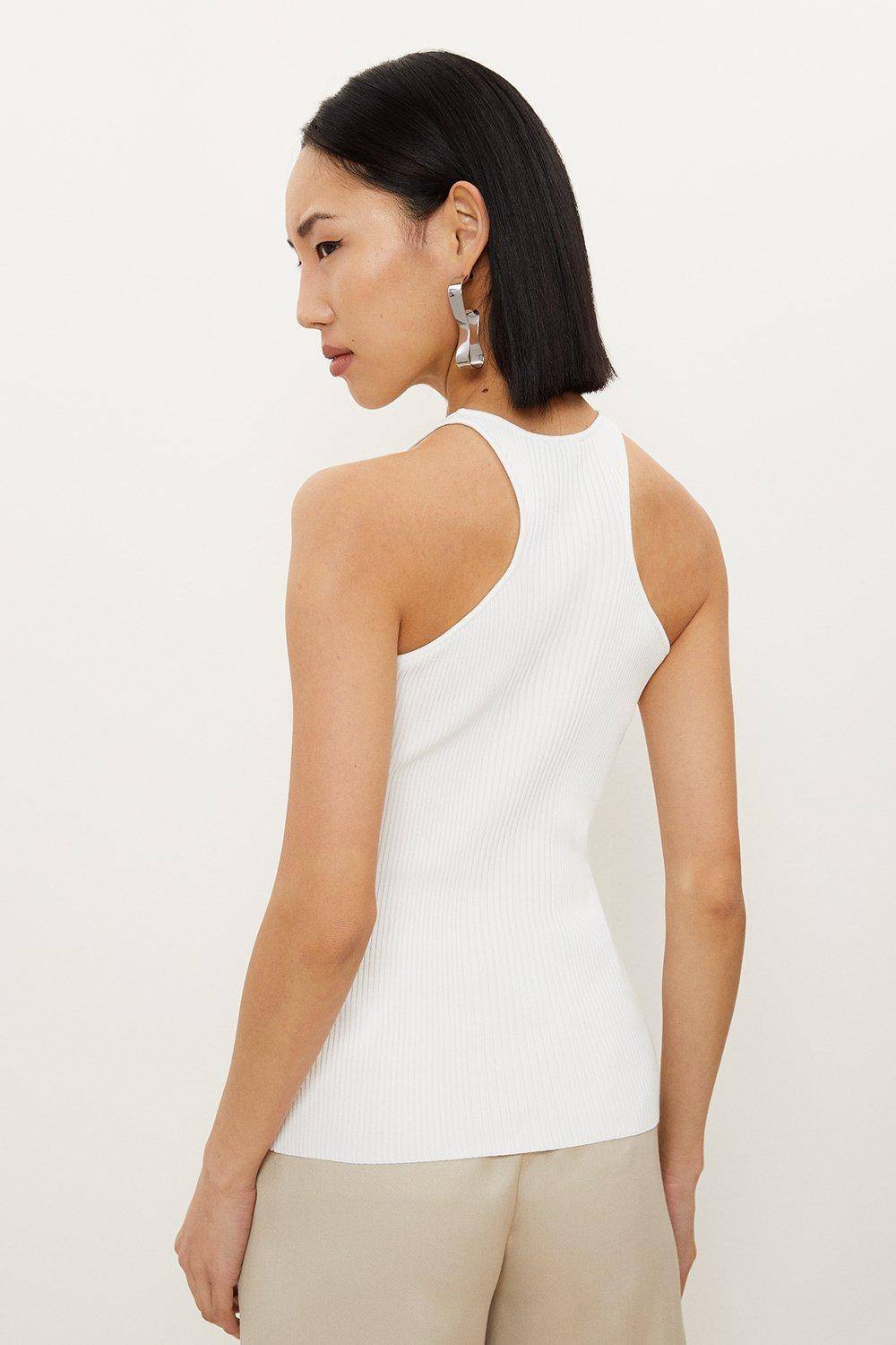 KarenMillen Gilet sans manches style racer en maille côtelée mélangée à la viscose