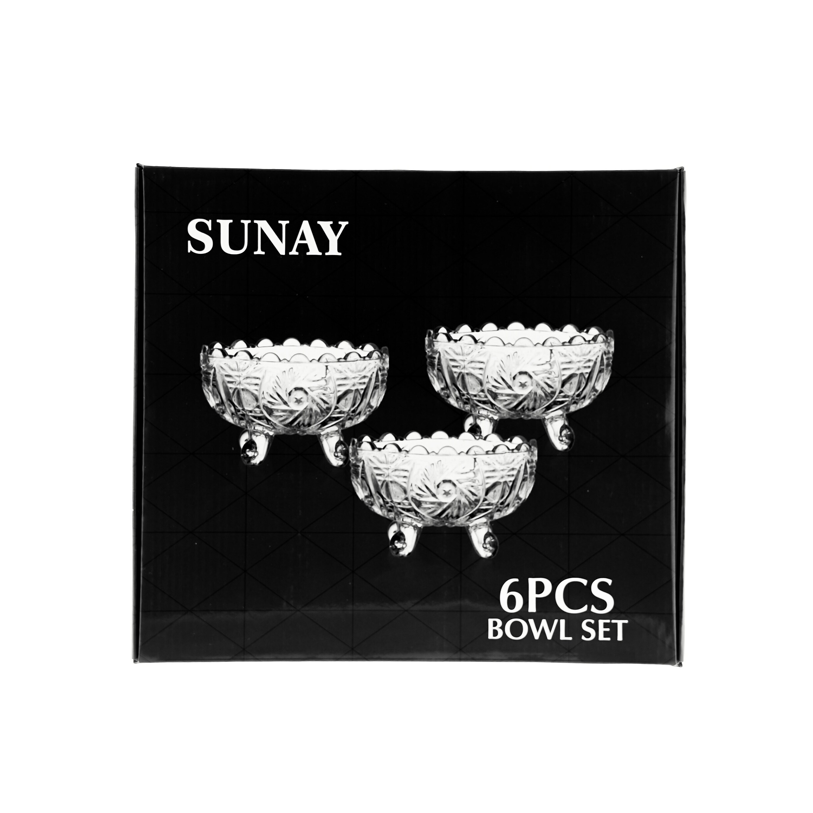 6 Tlg. Set Servierschale aus Glas Oval Glasschalen mit Muster