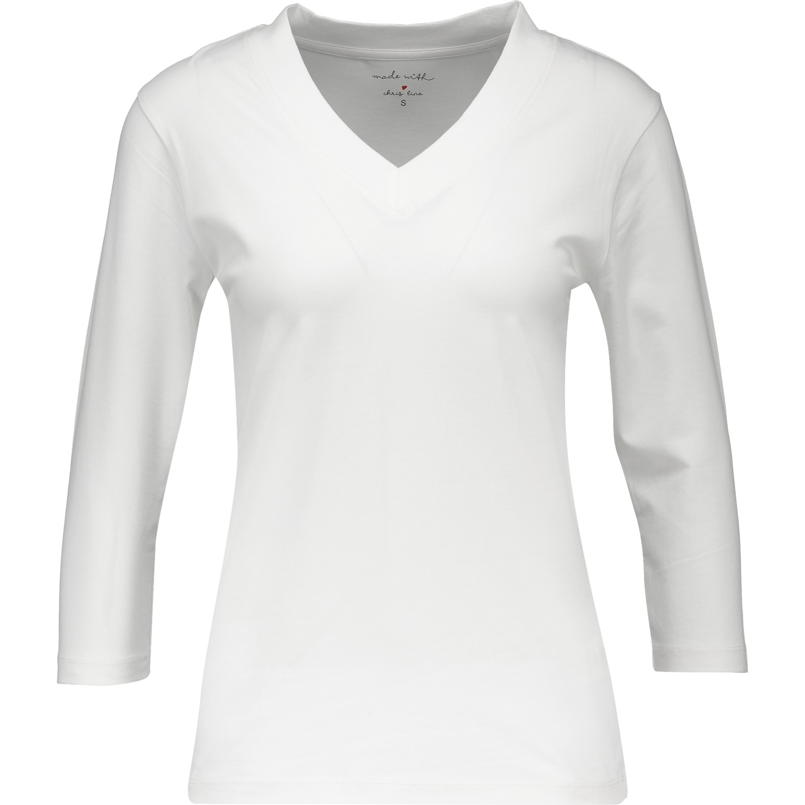 Damen-Shirt V-Neck Stretch 3/4 Ärmel Off-White