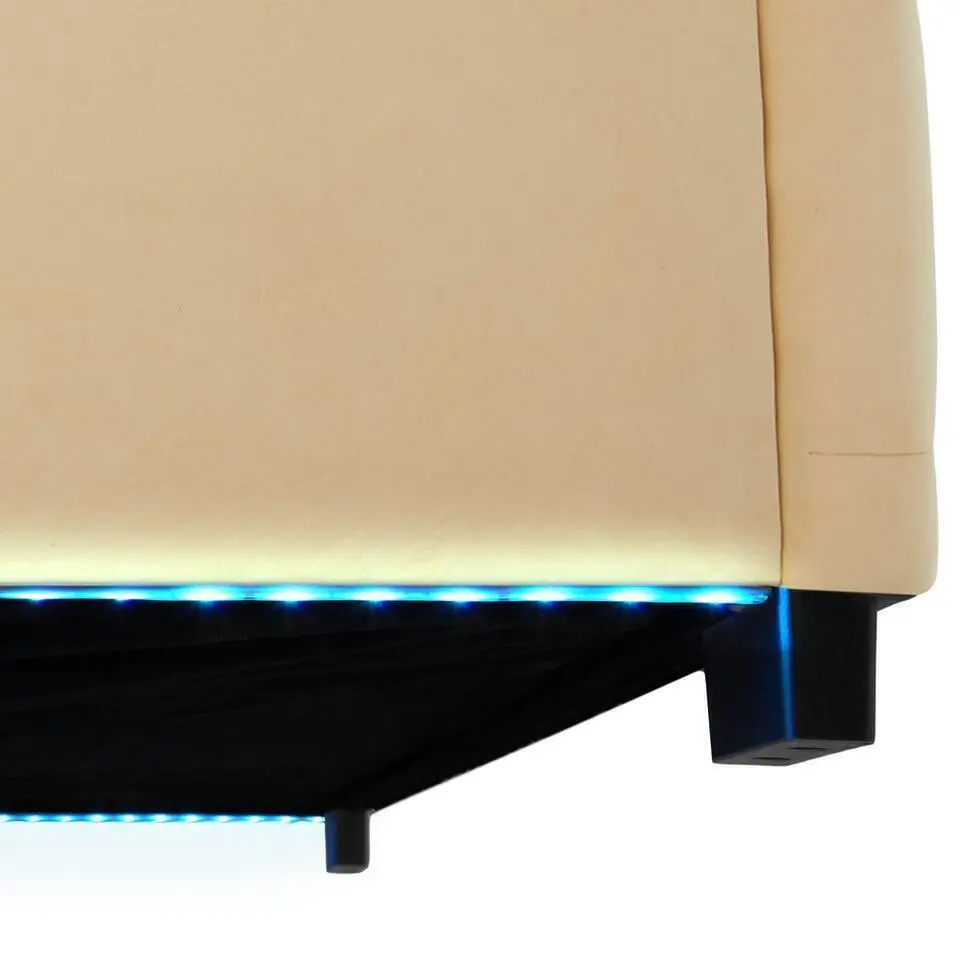 tectake Gestoffeerd bed met LED & opbergruimte, 140 x 200 cm, Beige