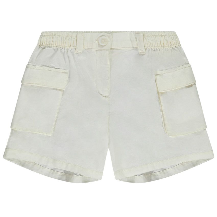 Short en toile à poches et taille élastiquée pour fille - Ecru