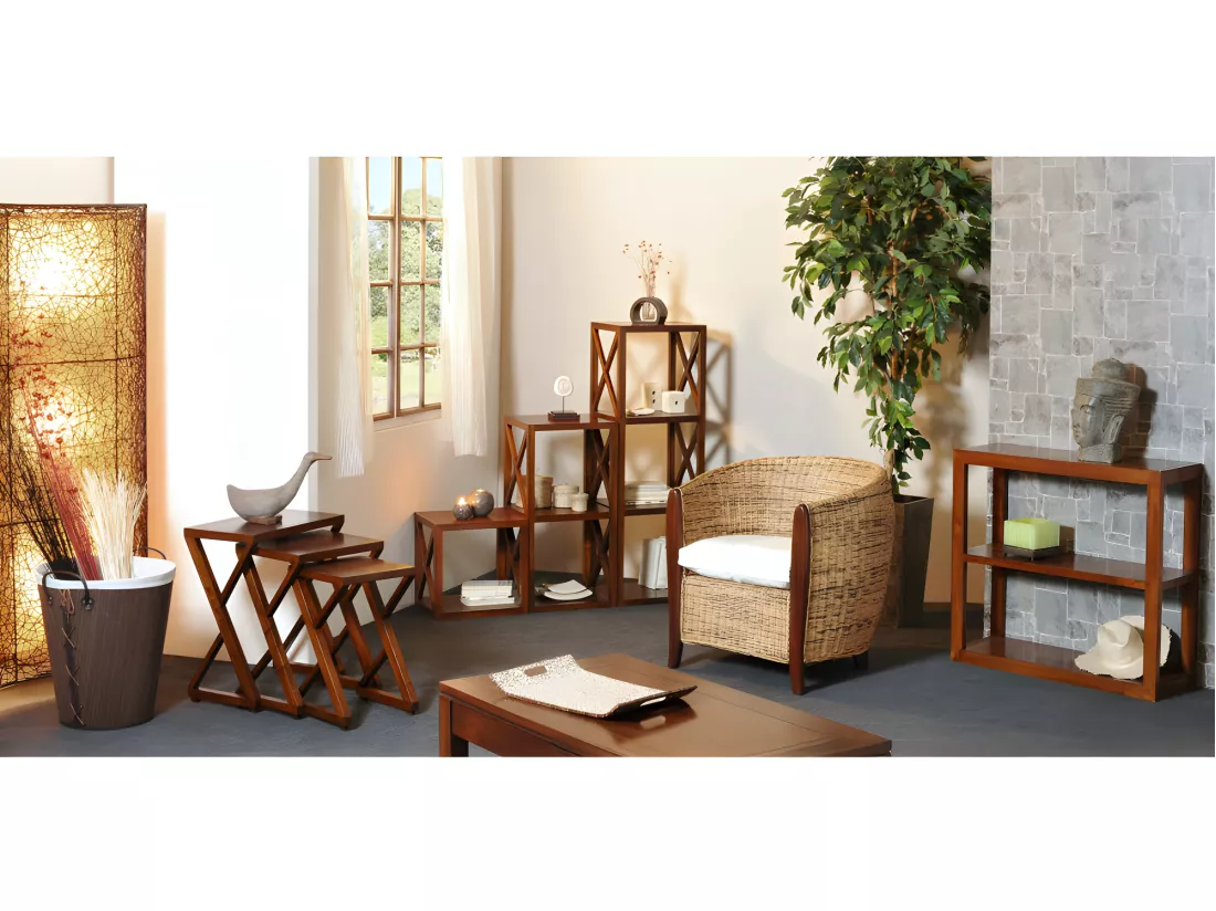 EDEN - Étagère marron 4 cases 40 cm croisillons bois Mindi