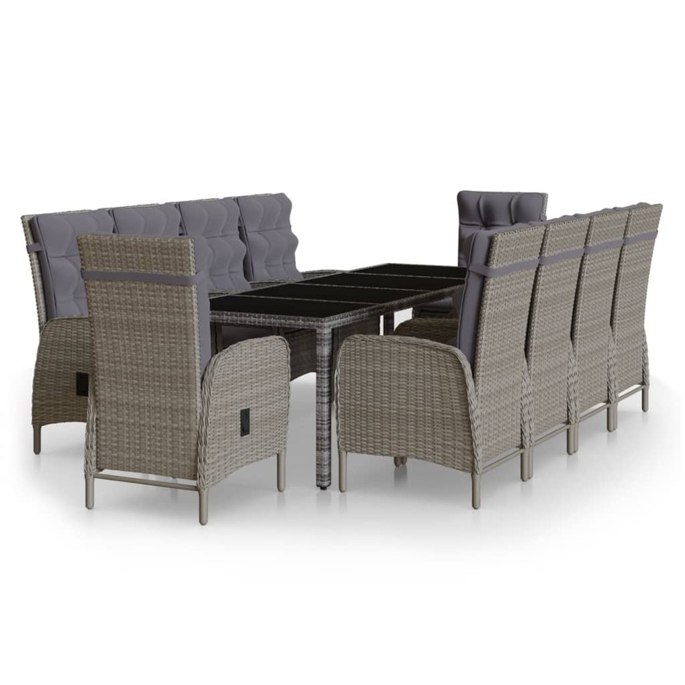 Mobilier à dîner de jardin 11 pièces résine tressée gris