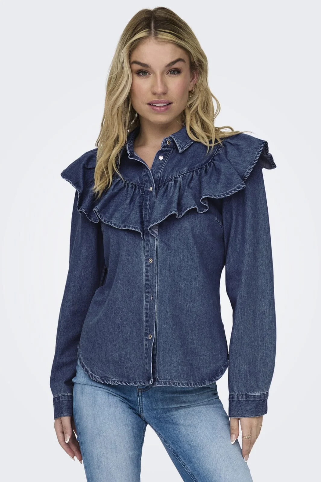 Only Onlindigo Ls Frill Shirt Qyt 4287142 dark blue denim