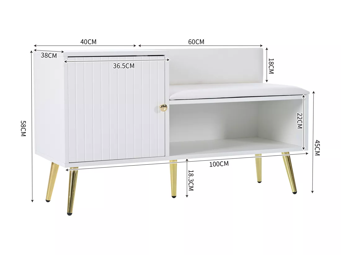 Meuble à chaussures de luxe moderne et blanc,d100cm×h58cm