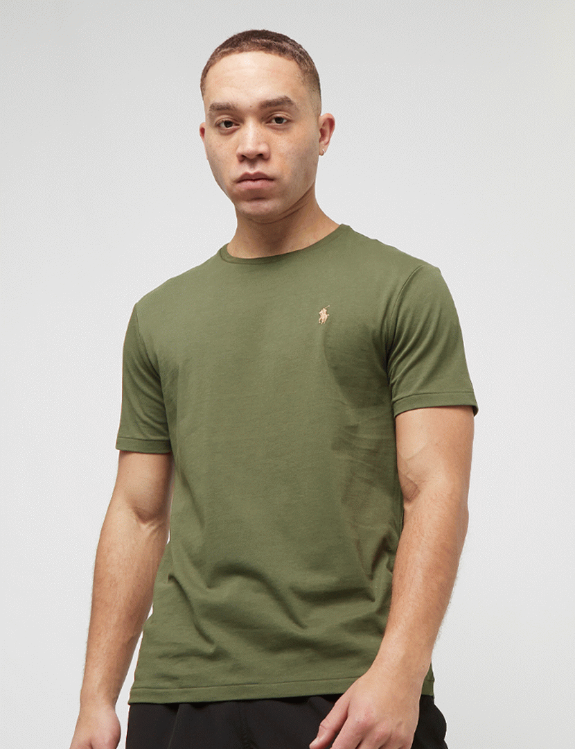 Slim Fit Green T-Shirt with Orange Logo