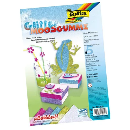 Folia Glitter Moosgummi, 5 Blatt selbstklebend