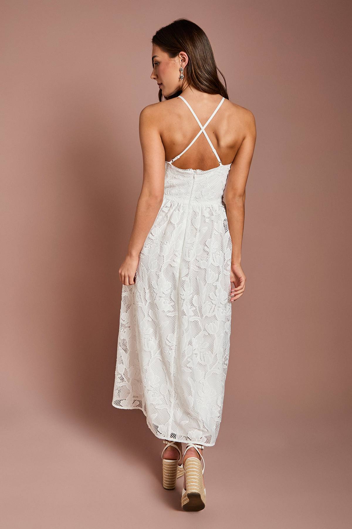 Coast Robe Midi En Dentelle À Encolure Américaine