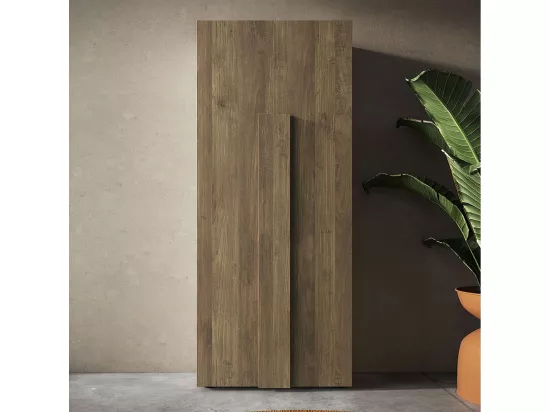 ZEUS - Penderie 2 portes avec 2 étagères aspect bois finition mercure