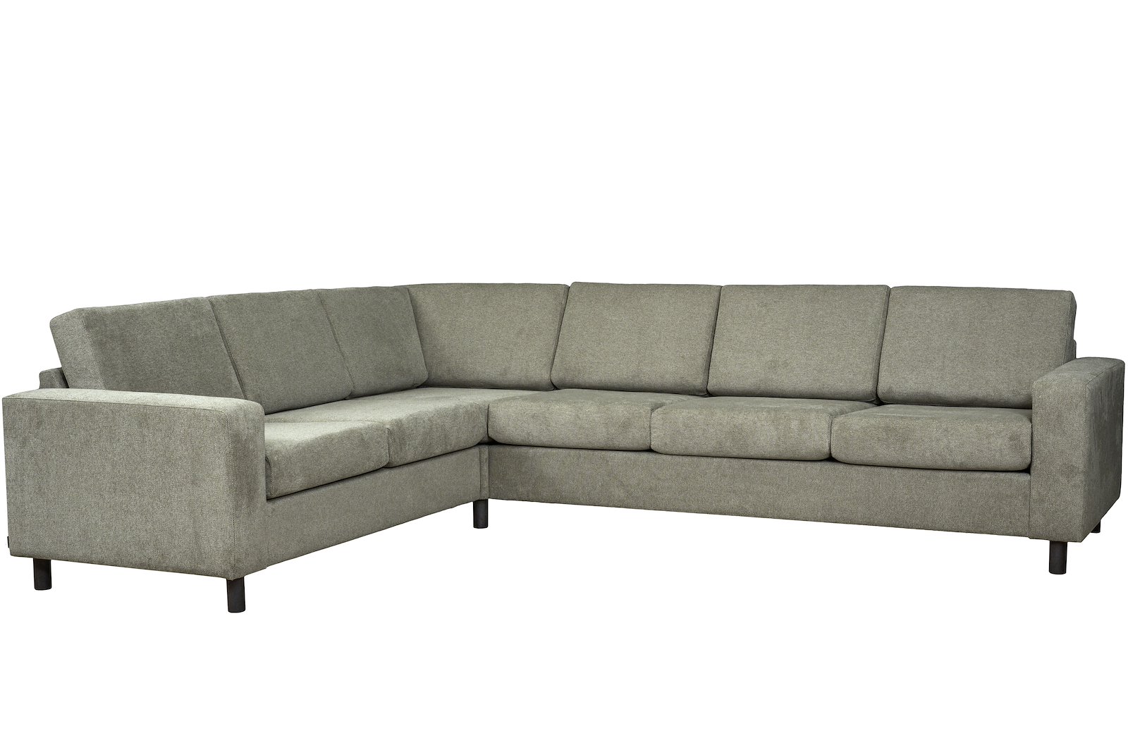 Square hjørnesofa Oppsett G, 2,5s-HJ-3,5s. Tekstil Enter 12 Taupe, arm 4 og med Runde bein sort H12 cm.