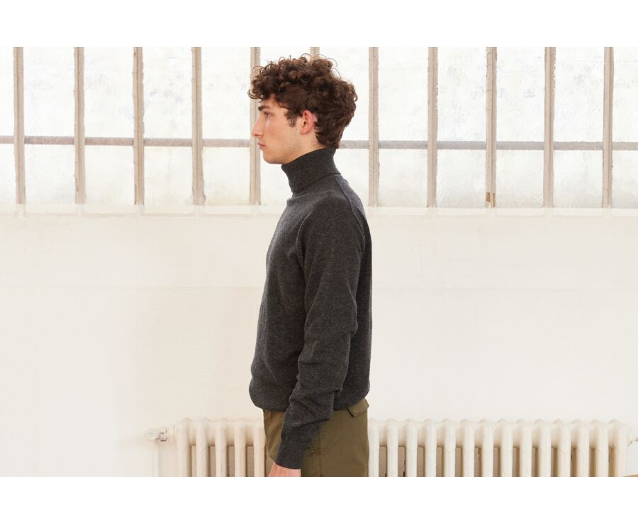 Pull col roulé homme laine Gris Anthracite Chiné - EMERIC