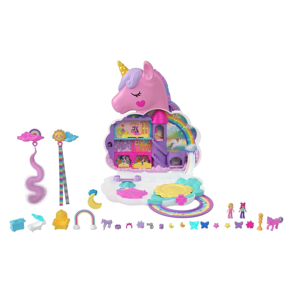 Mattel HKV51 - Polly Pocket - Regenbogen Einhorn, Mini-Spielset mit Zubehör