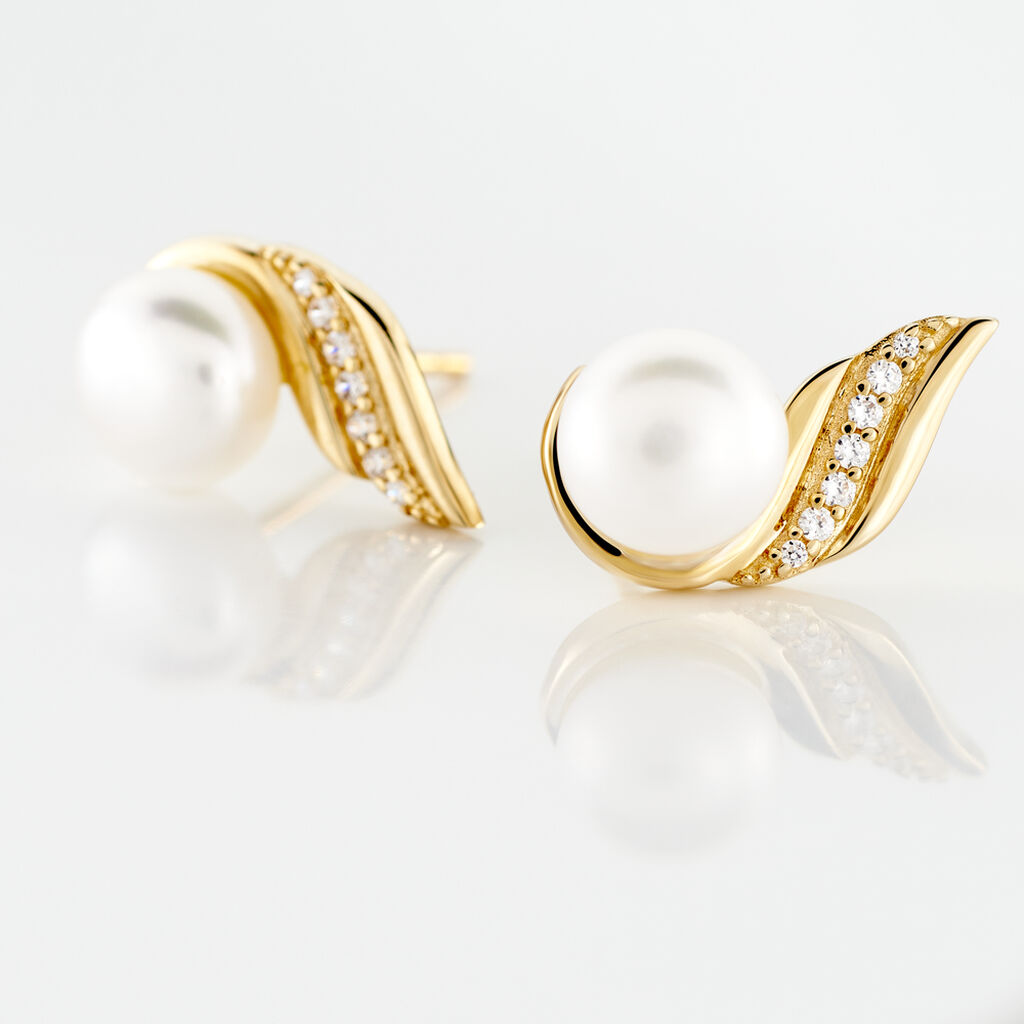 Boucles D'oreilles Puces Antoinette Or Jaune Perle De Culture