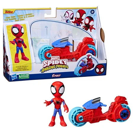 Hasbro Marvel Spidey and His Amazing Friends Figur mit Motorrad, 1 Packung, 4-fach sortiert