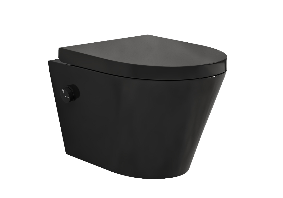Mueller Afesta randloos toiletpot met bidetsproeier koud en softclose zitting zwart mat