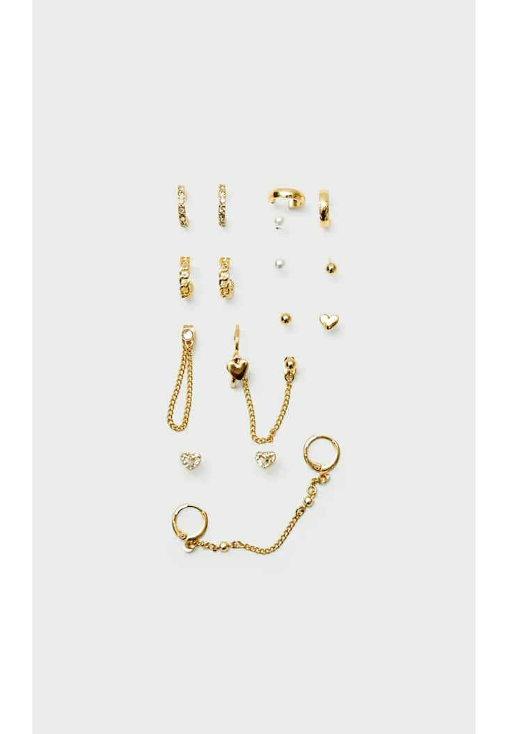 Conjunto de 9 pares de brincos de argola e corrente