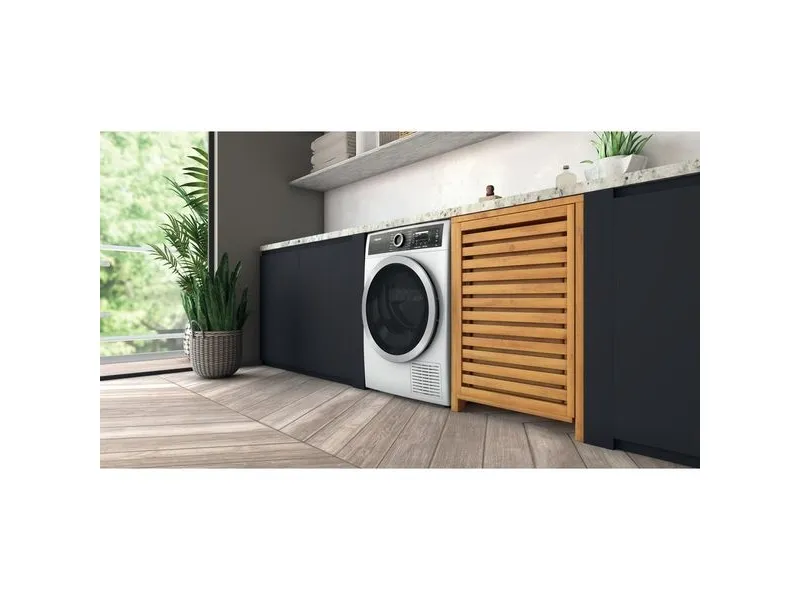 Hotpoint H8 D94WB EU, Fritstående, Front-læsning, Varmepumpe, Hvid, Dreje, Berøring, Højre