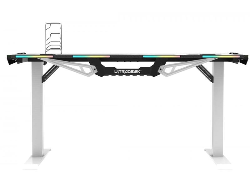 Ultradesk Gaming Tisch Force Weiss Gaming-Tisch mit RGB-LED-PRISMATIC Beleuchtung