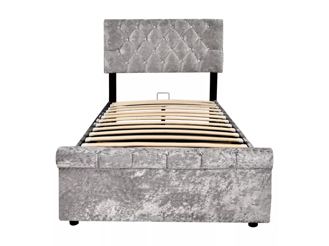 Lit coffre 90 x 200 cm en velours avec sommier à lattes tête de lit réglable style scandinave gris