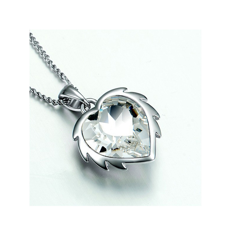 Pendentif Coeur en Lion orné de cristaux de Swarovski Blanc et Plaqué Rhodium