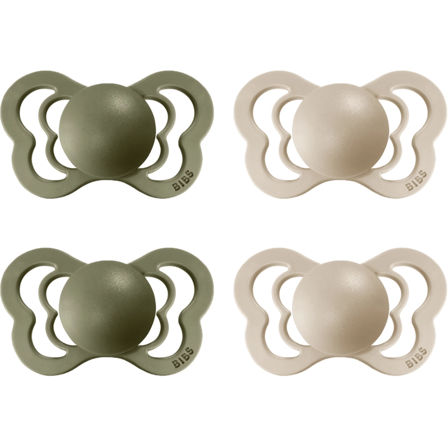 BIBS® Schnuller Couture Olive  Vanilla Silikon 6-36 Monate, 4 Stk.
