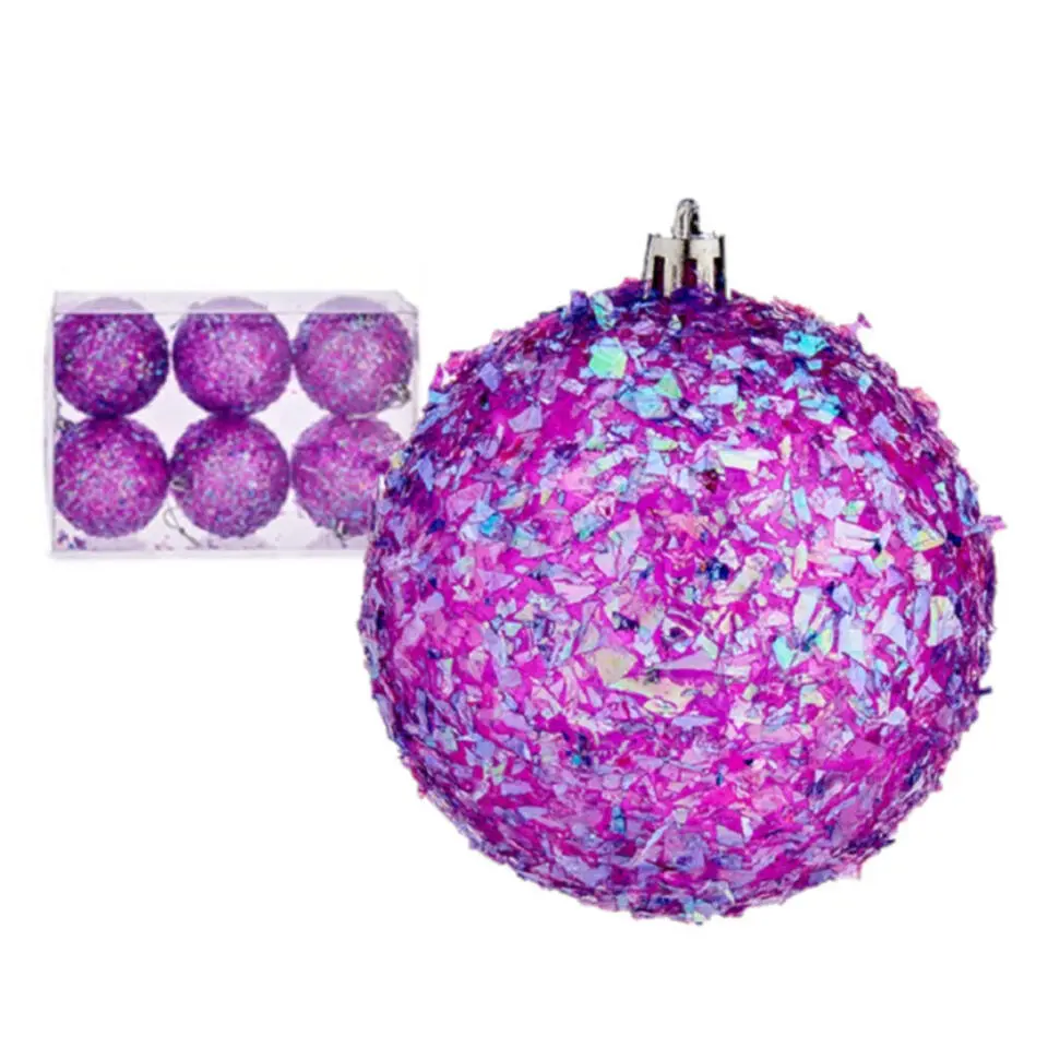 Krist  kerstballen - 6x stuks - paars - kunststof - glitter